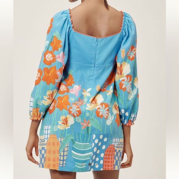 FARM Rio Blue and Orange Floral Long Sleeve Dress - Picture 2 of 3